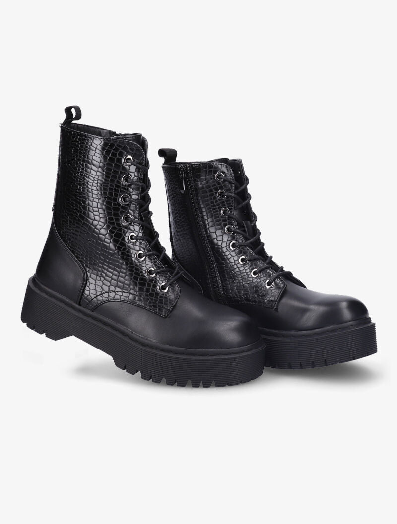 Bottines à plateforme à détail effet croco - Noir - 1