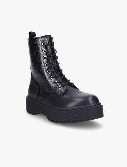 Bottines à plateforme à détail effet croco - Noir - 3