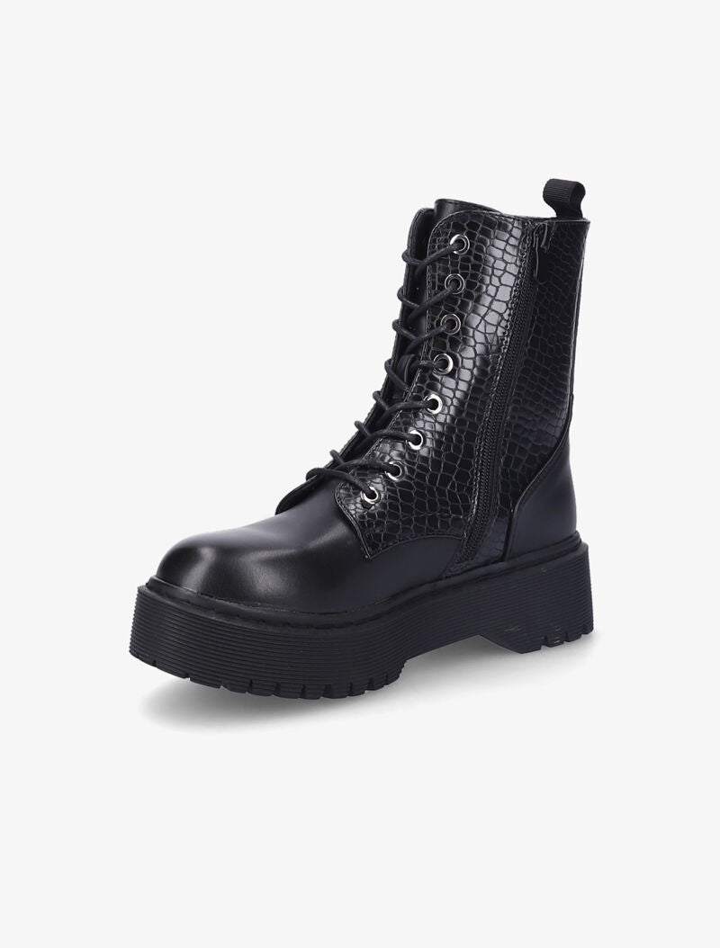 Bottines à plateforme à détail effet croco - Noir - 4