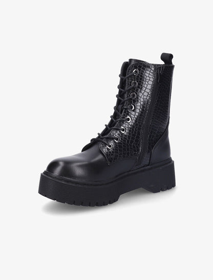 Bottines à plateforme à détail effet croco - Noir - 4