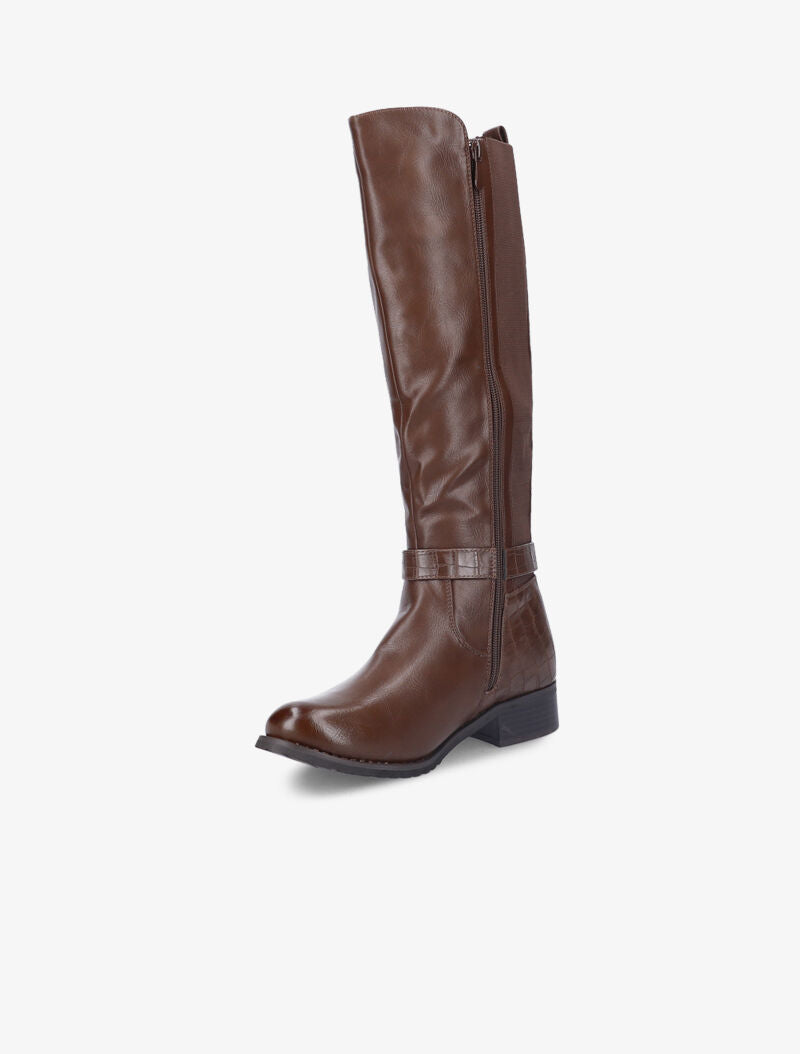Bottes en simili à détails croco - Marron - 4