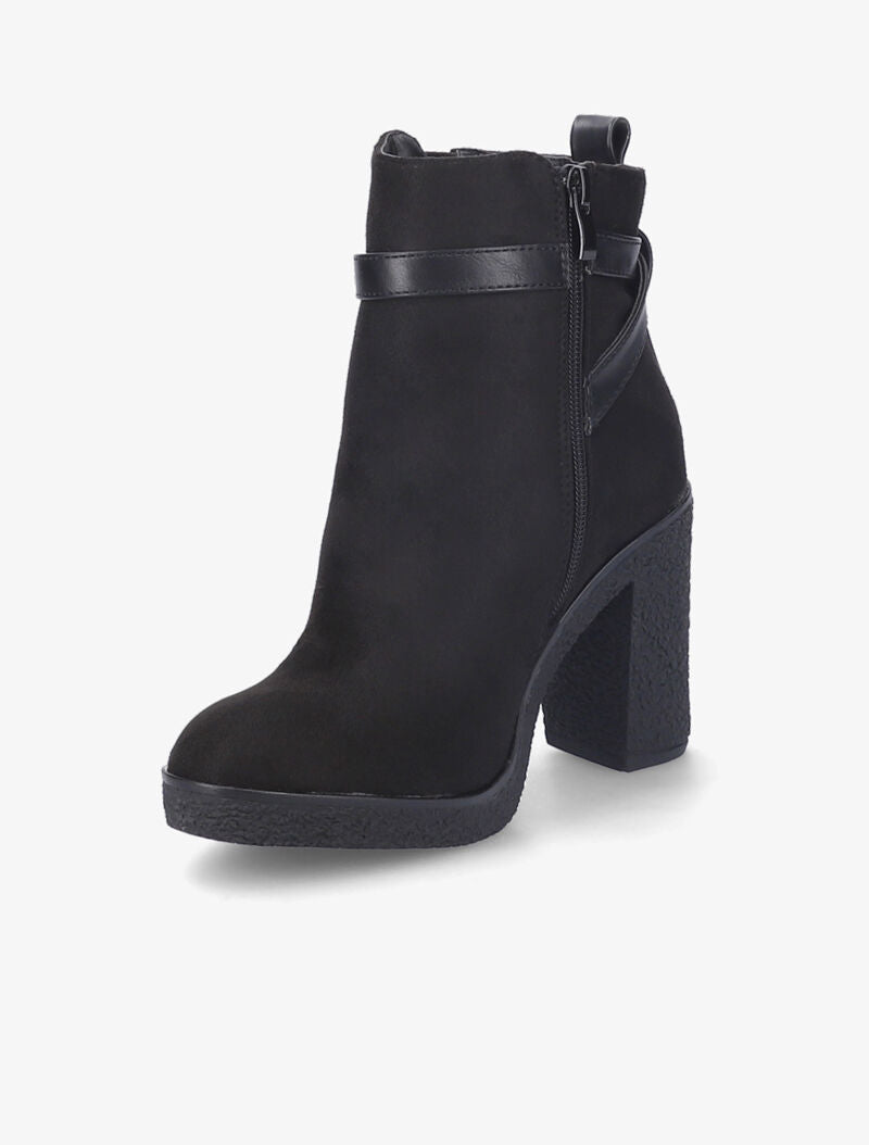 Bottines suédées à talon haut et brides à boucles stylisées - Noir - 4
