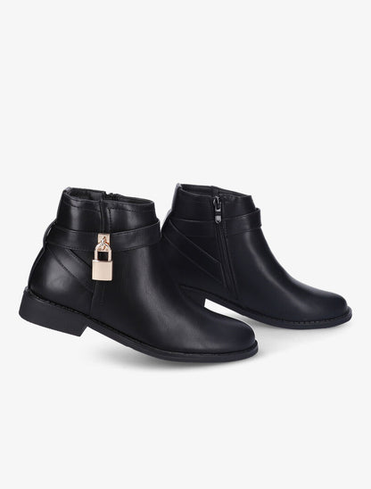 Bottines plates avec cadena doré décoratif - Noir - 1