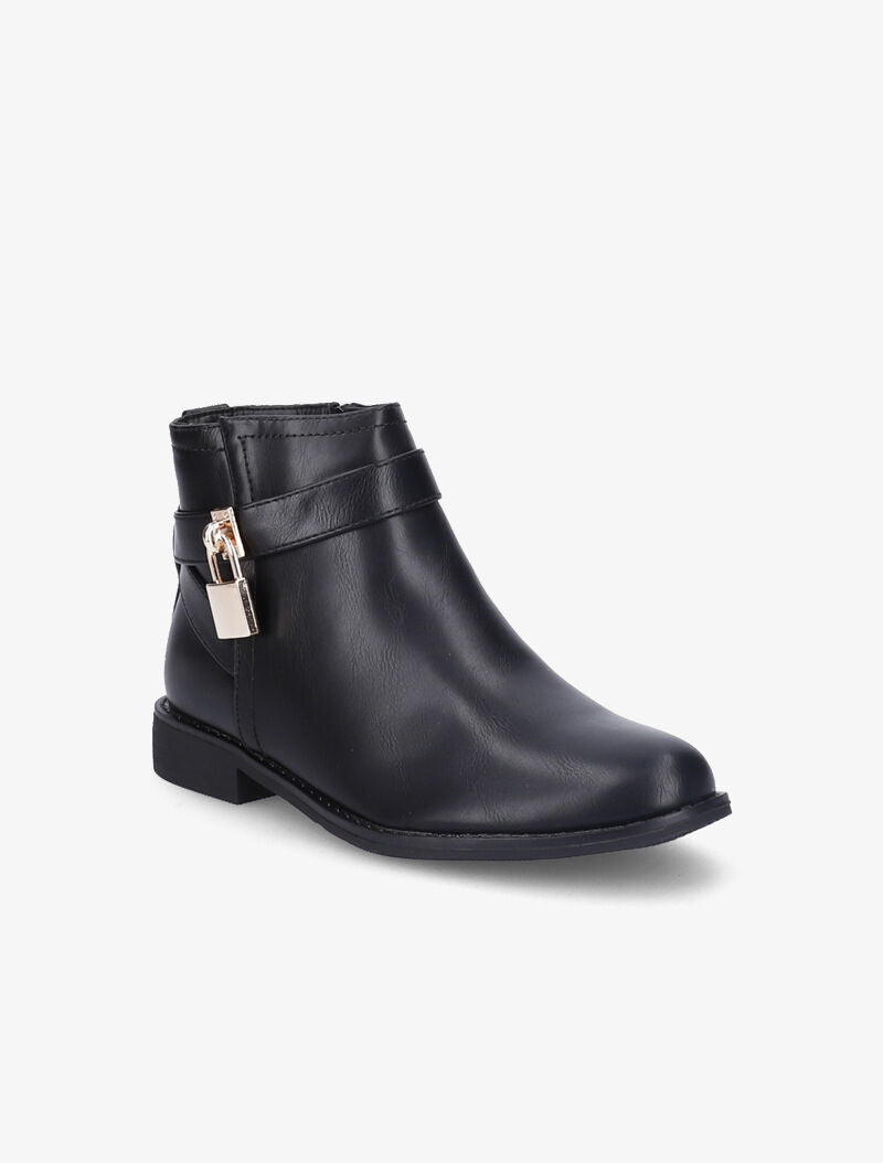 Bottines plates avec cadena doré décoratif - Noir - 3