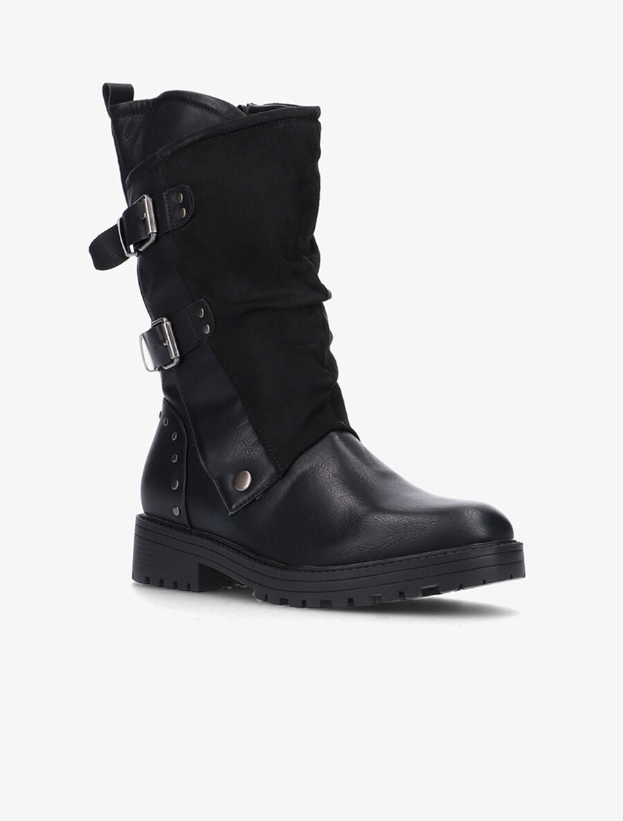 Bottes en simili et suédine à contrefort clouté - Noir - 2