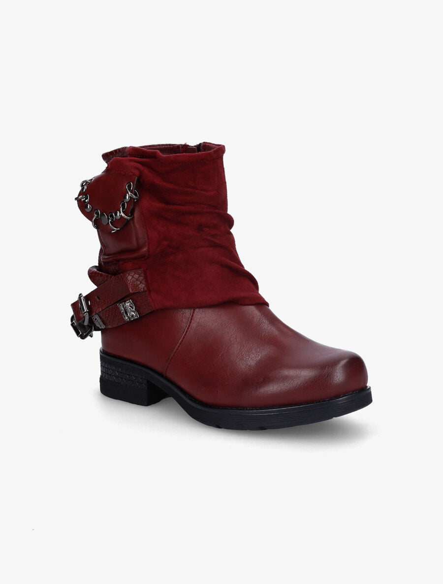 Bottines à pochette cloutée et sangles - Bordeaux - 3
