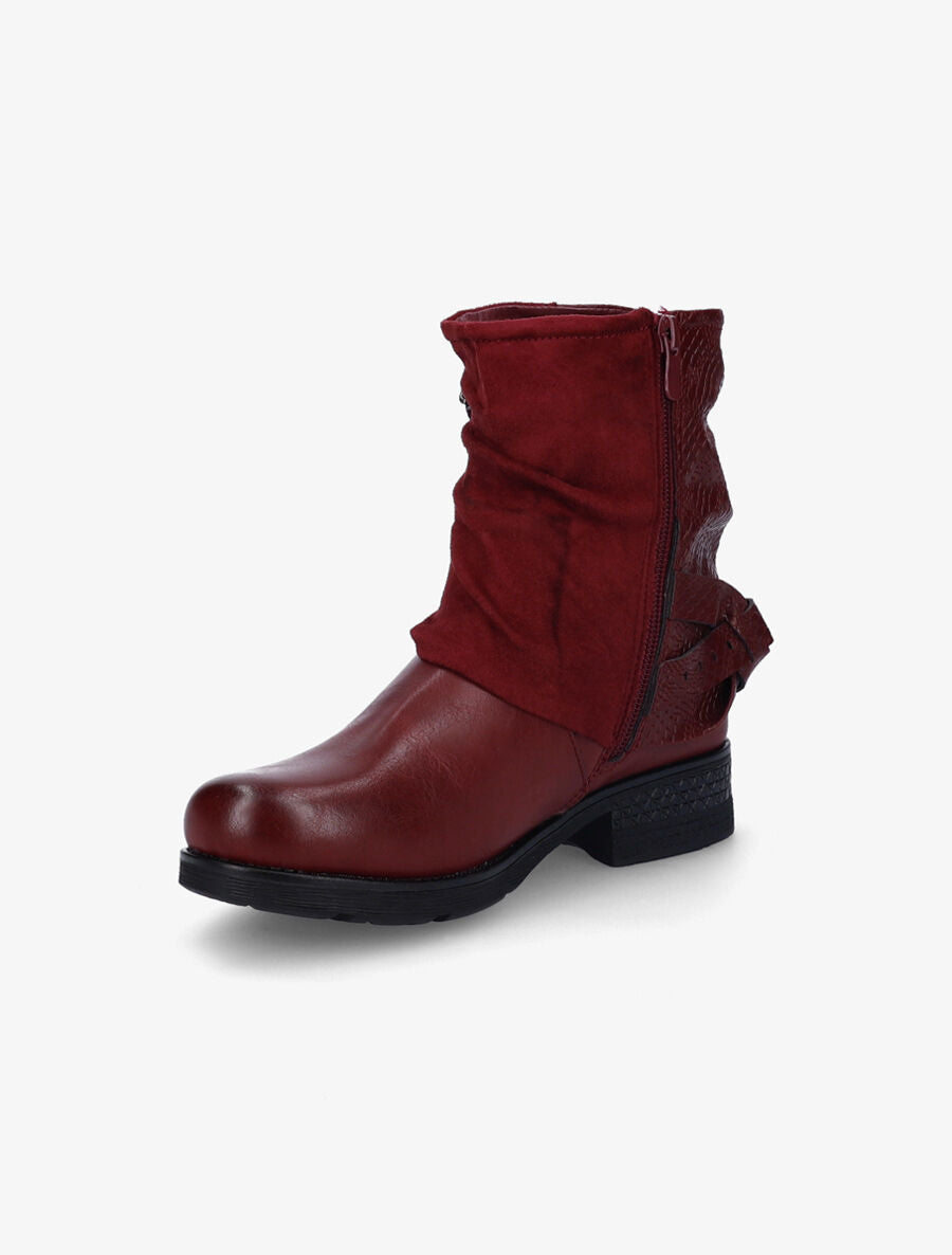 Bottines à pochette cloutée et sangles - Bordeaux - 4