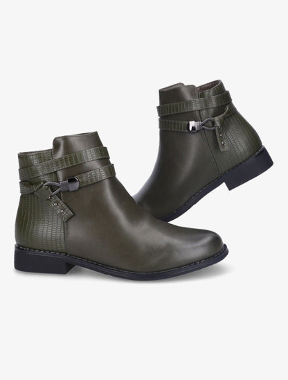 Bottines à contrefort et brides effet croco - Vert foncé - 1