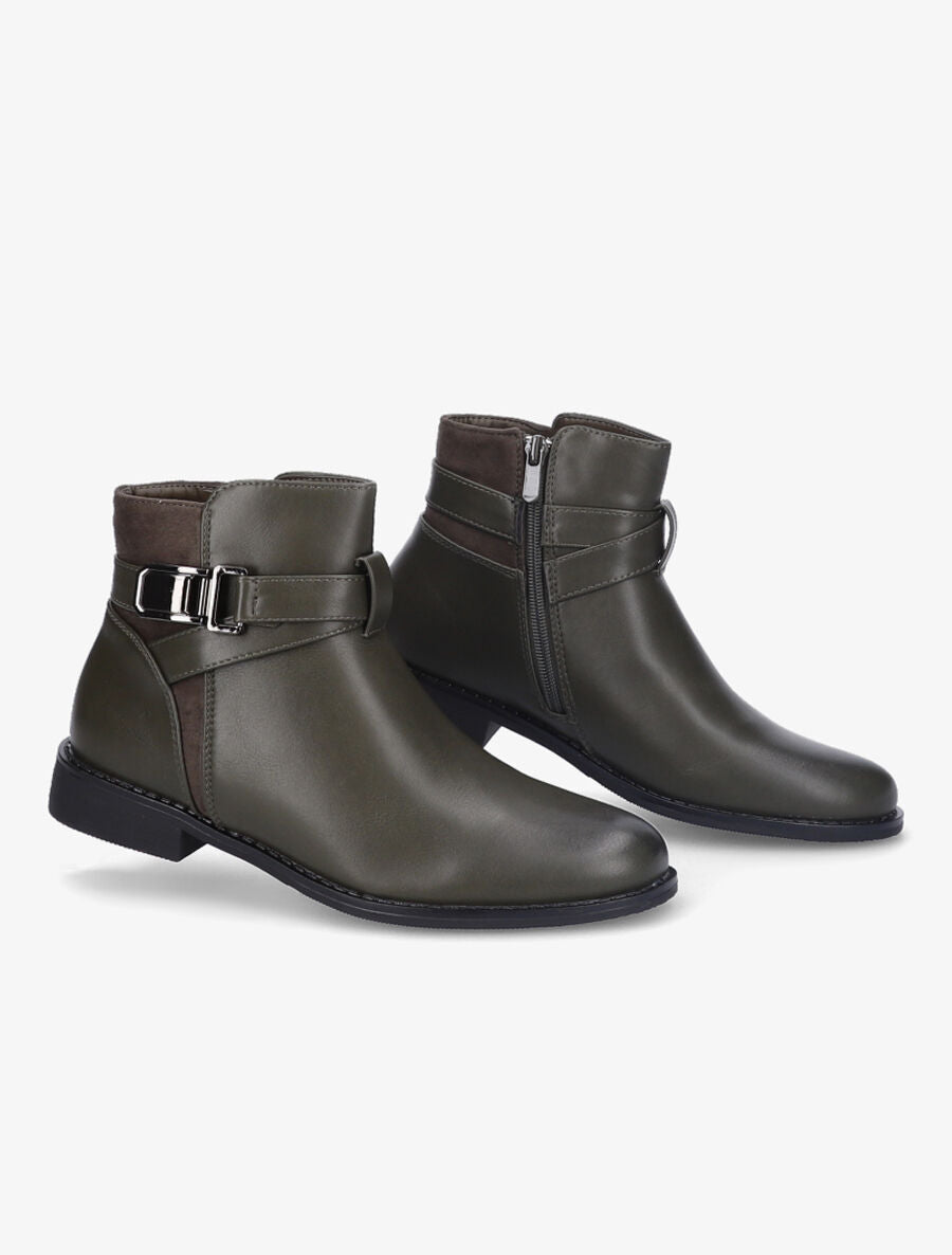Bottines bimatière à détail suédé - Vert foncé - 1