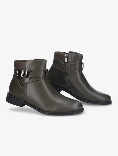 Bottines bimatière à détail suédé - Vert foncé - 1