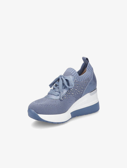 Baskets compensées à lacets et détail strass - Bleu gris - 3