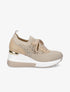 Baskets compensées à lacets et détail strass - Beige - 5
