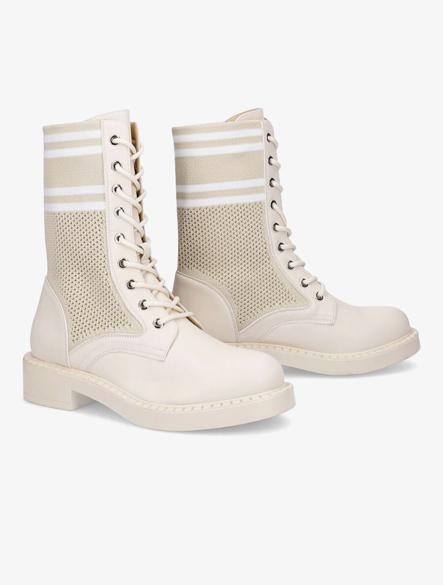 Rangers en toile et simili style chaussette - Beige - 4