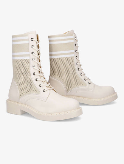 Rangers en toile et simili style chaussette - Beige - 4