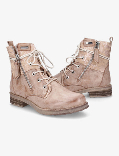Bottines lacées à détail dentelle - Camel - 4