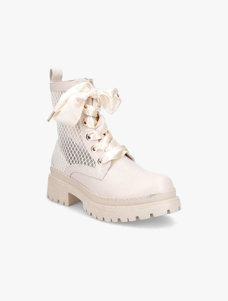 Rangers en simili à lacets ruban - Beige - 2
