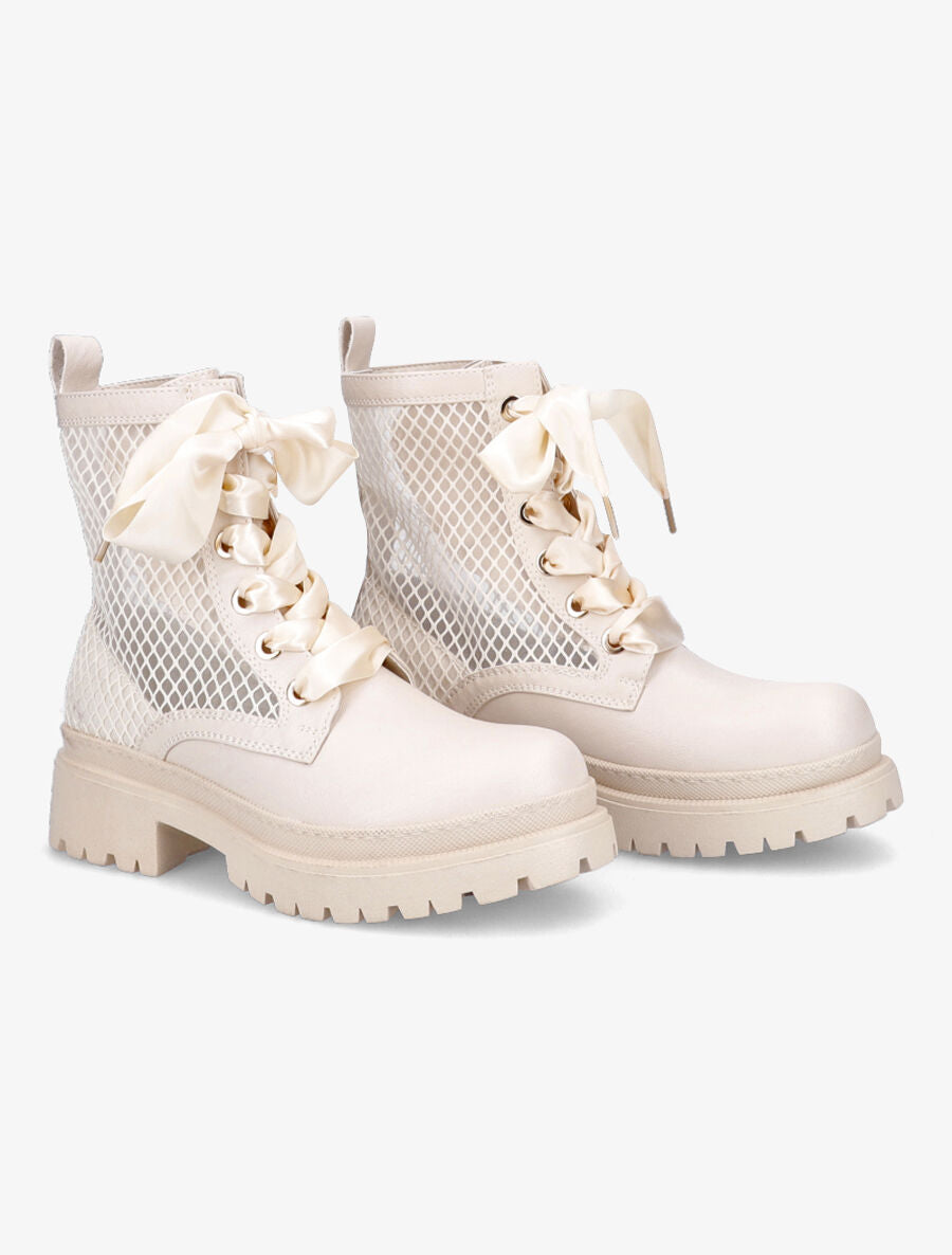 Rangers en simili à lacets ruban - Beige - 4