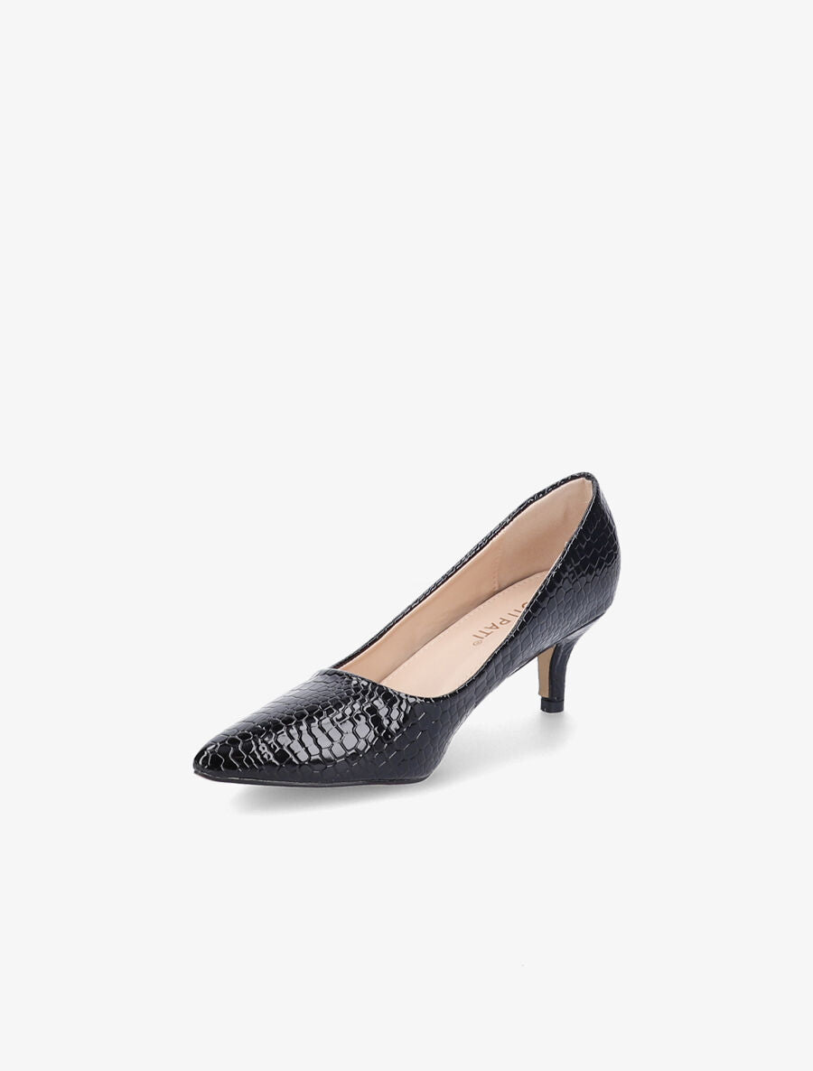 Escarpins vernis effet croco à bouts pointus - Noir - 3