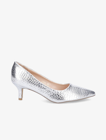 Escarpins vernis effet croco à bouts pointus - Argent - 5