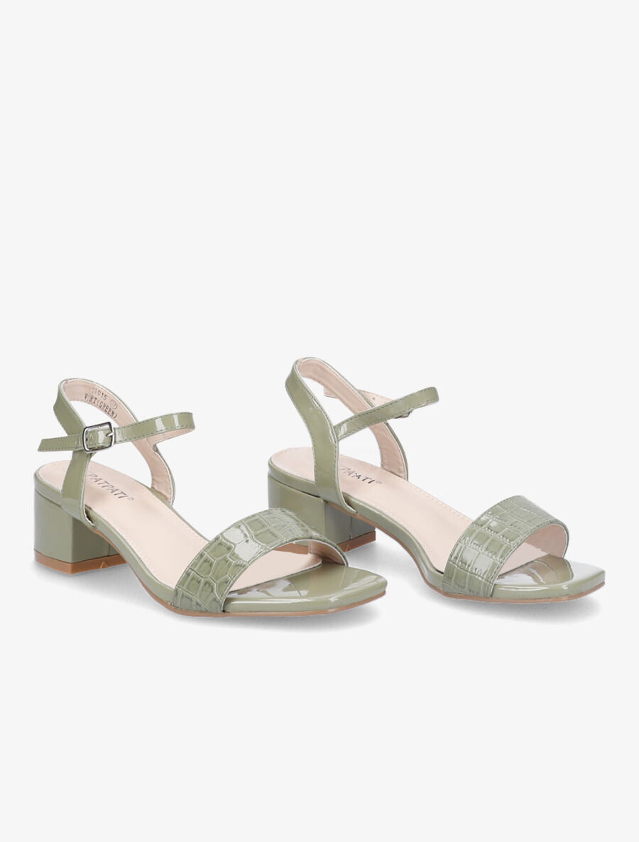 Sandales vernies à ganse effet croco - Vert olive - 4
