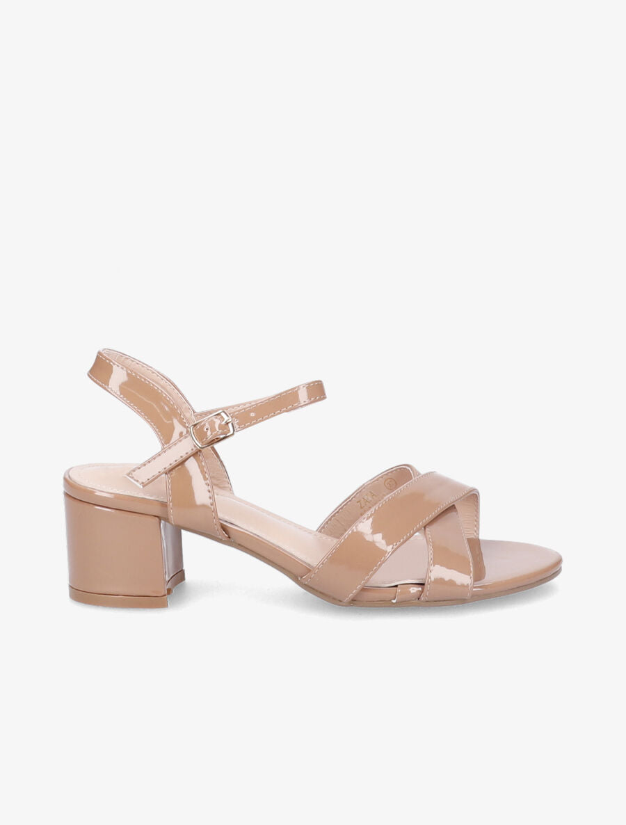 Sandales vernies à ganses croisées - Beige - 1