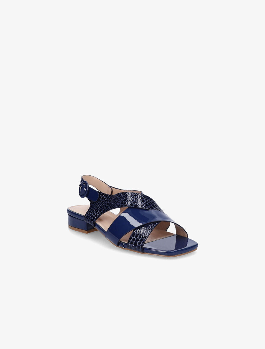 Sandales vernies à ganses entrelacées effet croco - Bleu - 2
