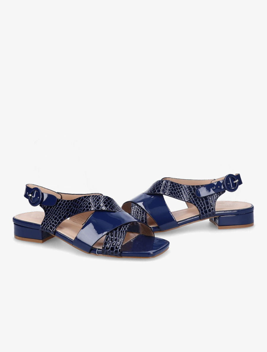 Sandales vernies à ganses entrelacées effet croco - Bleu - 4