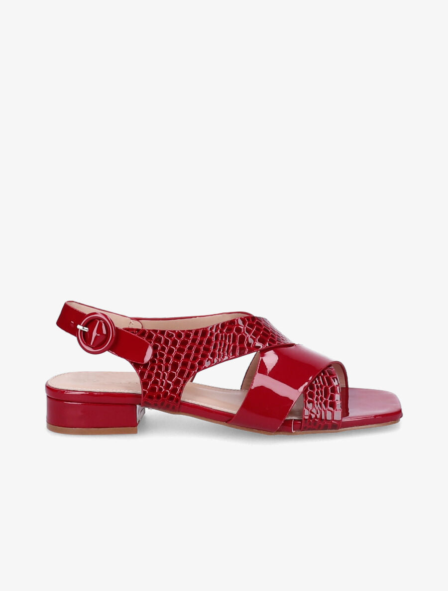 Sandales vernies à ganses entrelacées effet croco - Rouge - 5
