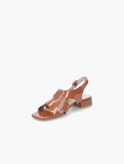 Sandales vernies à ganses entrelacées effet croco - Camel - 3
