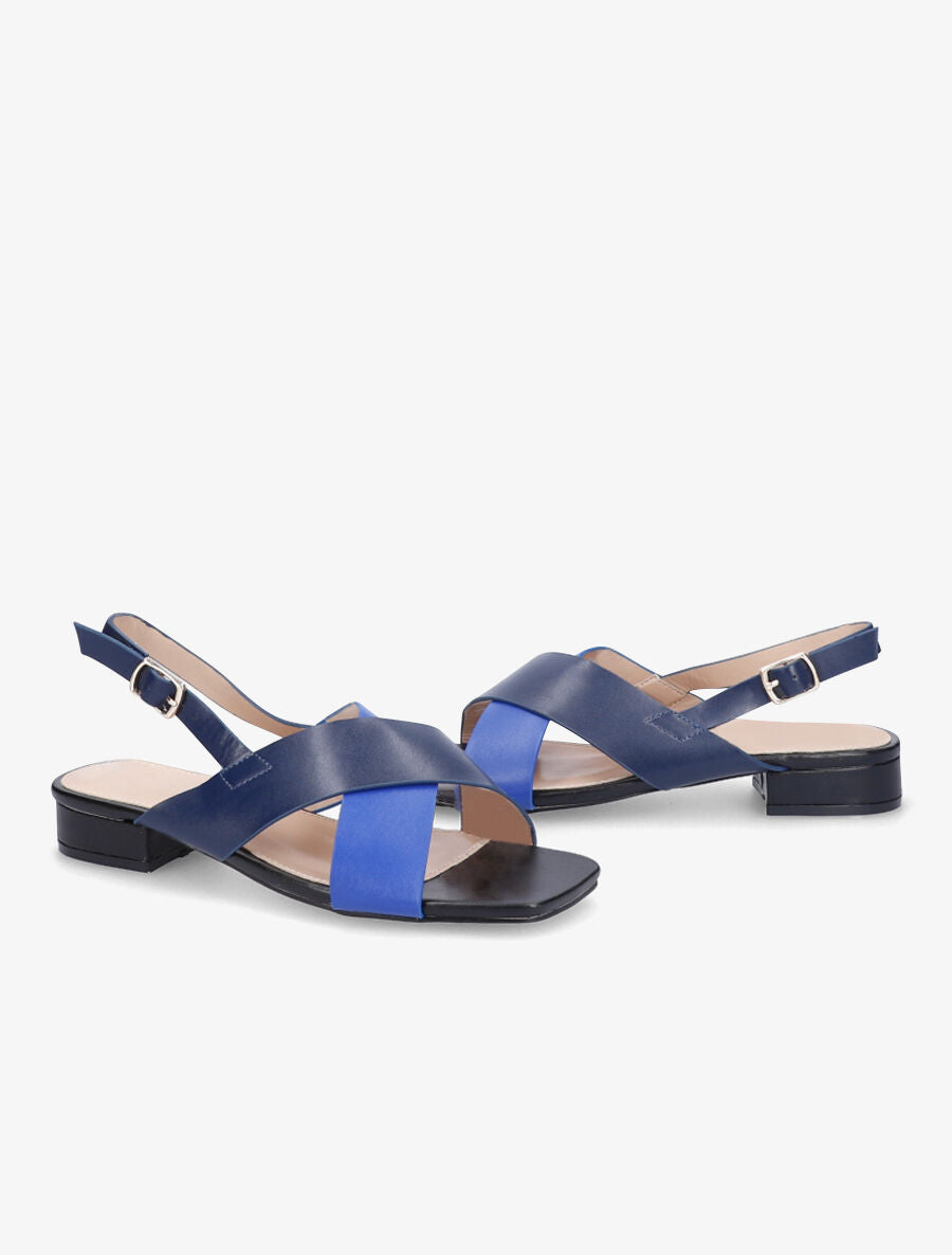 Sandales à ganses croisées et bouts carrés - Bleu - 4