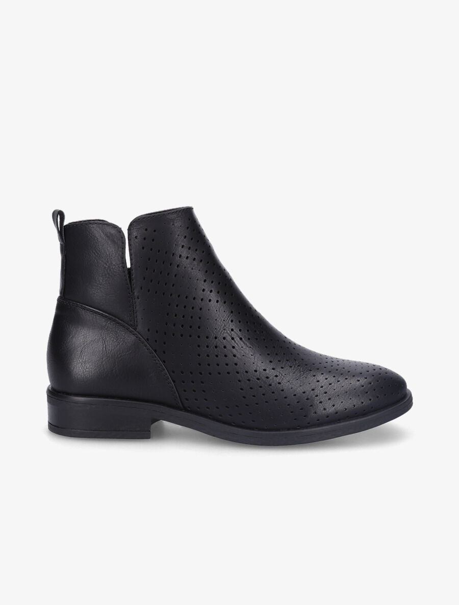 Bottines en simili perforé et chevilles fendues - Noir - 1