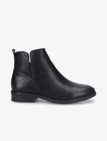 Bottines en simili perforé et chevilles fendues - Noir - 1
