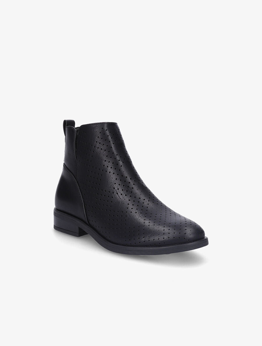 Bottines en simili perforé et chevilles fendues - Noir - 2