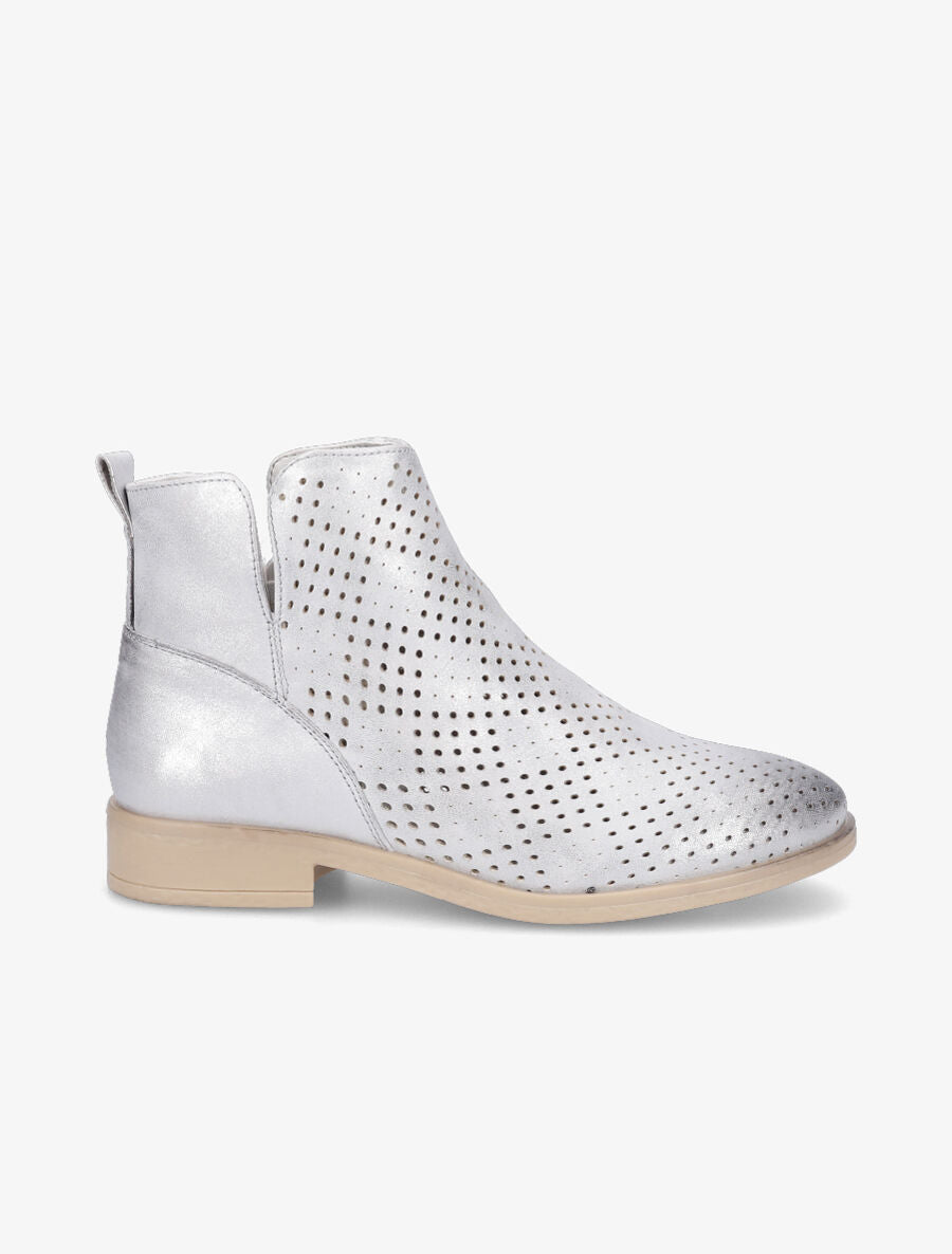 Bottines en simili perforé et chevilles fendues - Gris clair/argent - 1