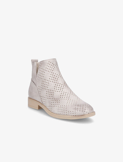 Bottines en simili perforé et chevilles fendues - Beige/doré - 2