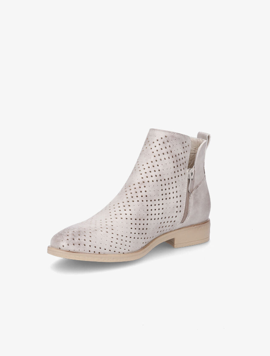 Bottines en simili perforé et chevilles fendues - Beige/doré - 3