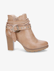 Bottines à talons et lanières cloutées - Camel - 5