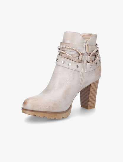 Bottines à talons et lanières cloutées - Beige/doré - 3