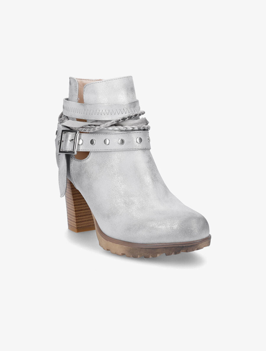 Bottines à talons et lanières cloutées - Gris clair/argent - 2
