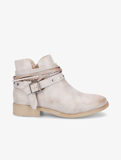 Bottines à lanières cloutées et liens - Beige/doré - 1