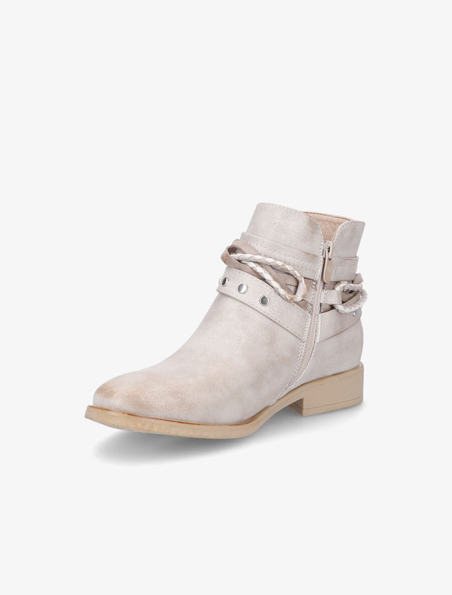 Bottines à lanières cloutées et liens - Beige/doré - 3