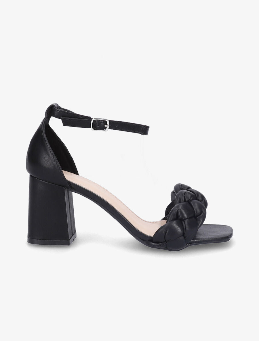 Sandales à talons et ganses tressées - Noir - 1