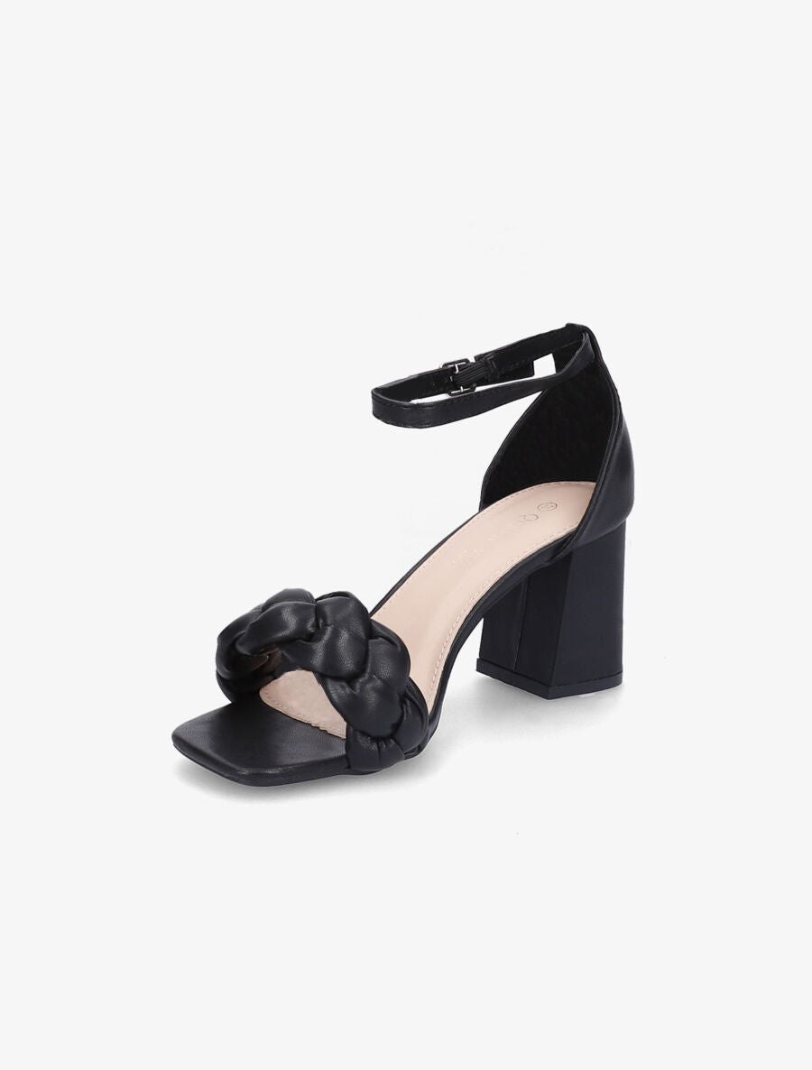 Sandales à talons et ganses tressées - Noir - 3
