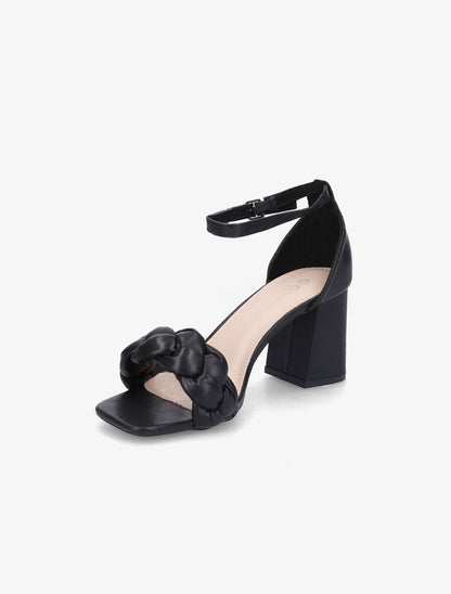 Sandales à talons et ganses tressées - Noir - 3