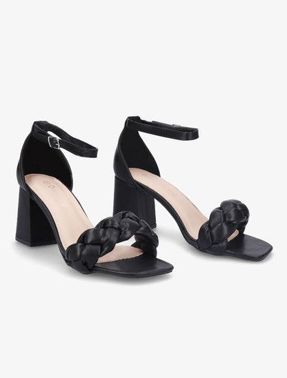 Sandales à talons et ganses tressées - Noir - 4