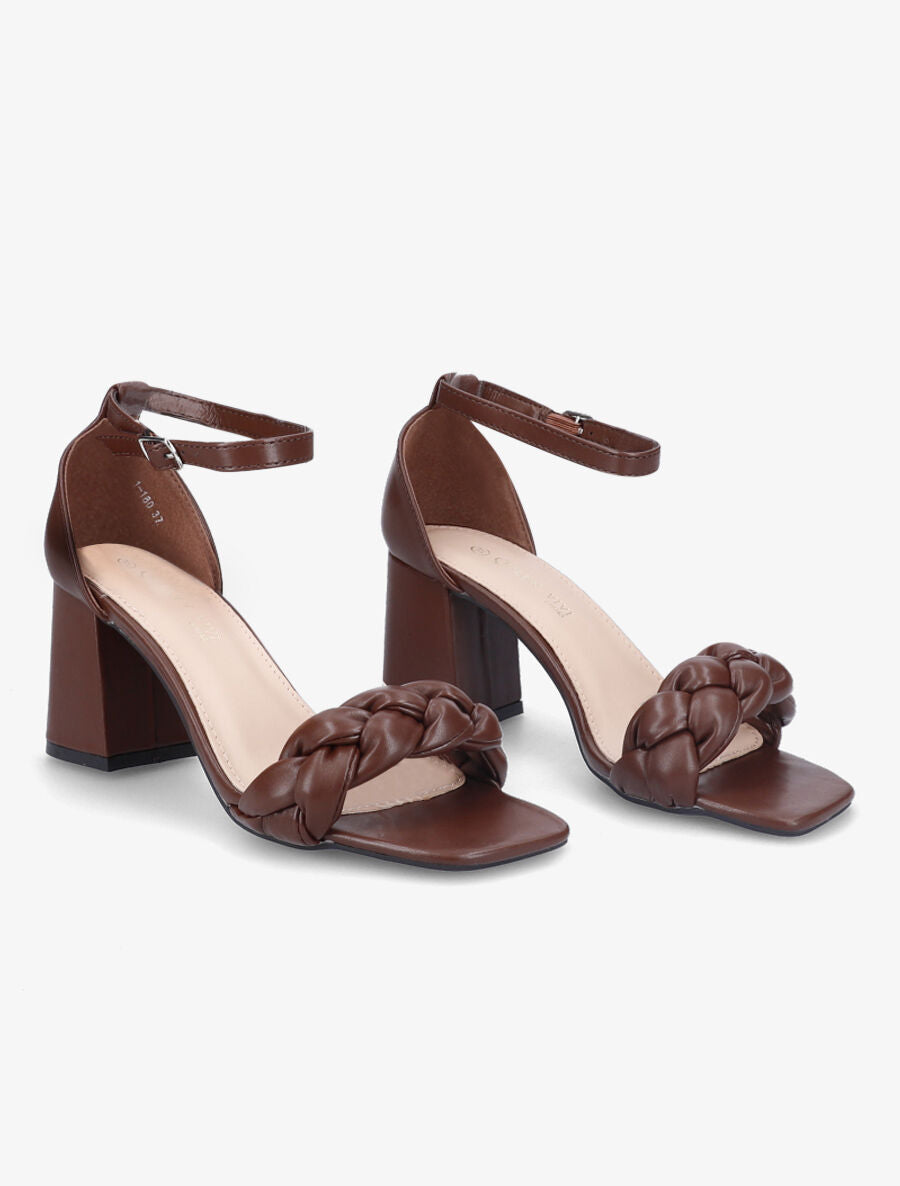 Sandales à talons et ganses tressées - Marron - 4