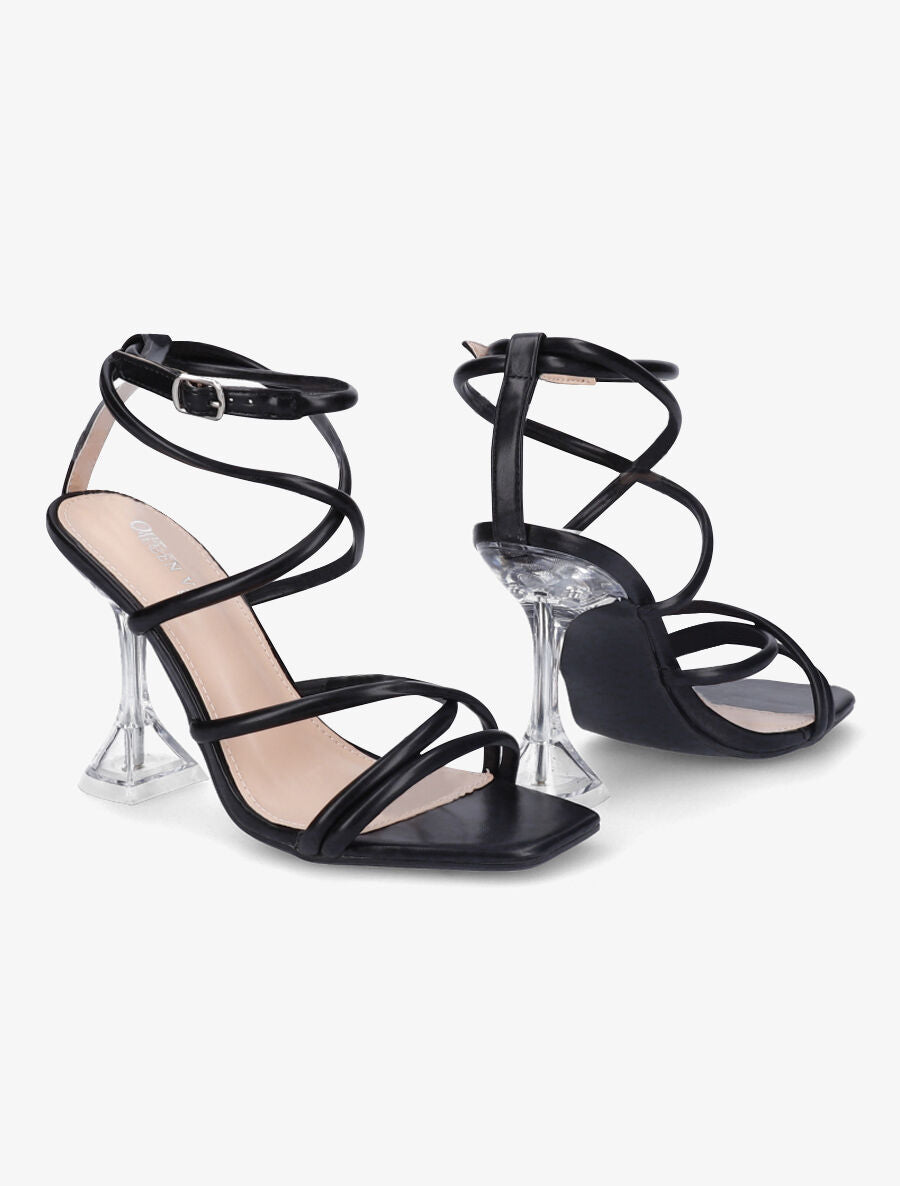 Sandales à brides et talons bobines transparents - Noir - 4