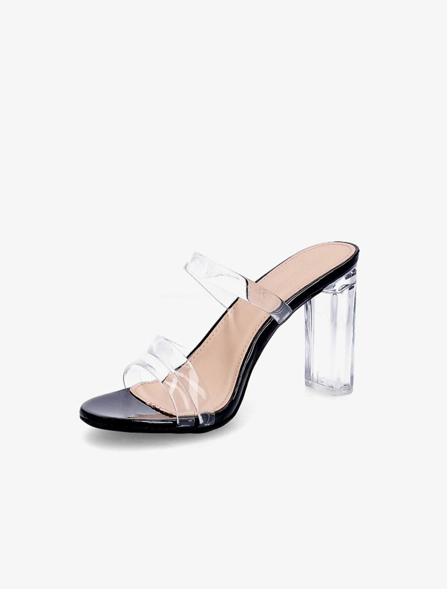 Mules à triple ganses et talons transparents - Noir - 3
