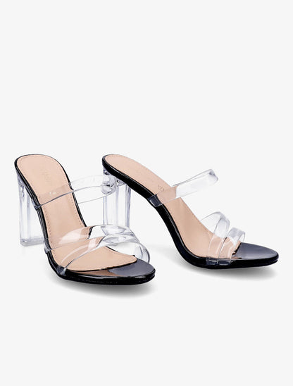 Mules à triple ganses et talons transparents - Noir - 4
