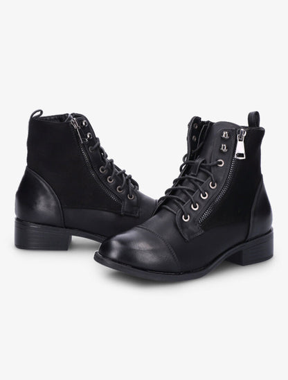 Bottines lacées à zip décoratif - Noir - 4